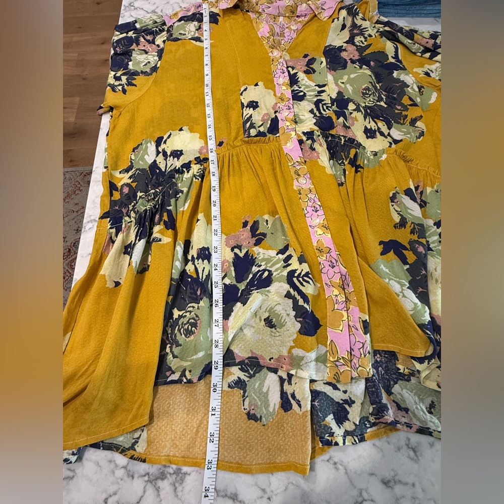Free People Brunch A Bunch‎ Tunic Shirt Floral Print Yellow-Gold Blouse- Small - Picture 8 of 8